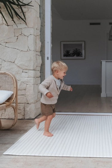 Textured Natural Stripe Kids Padded Play Mat - Family